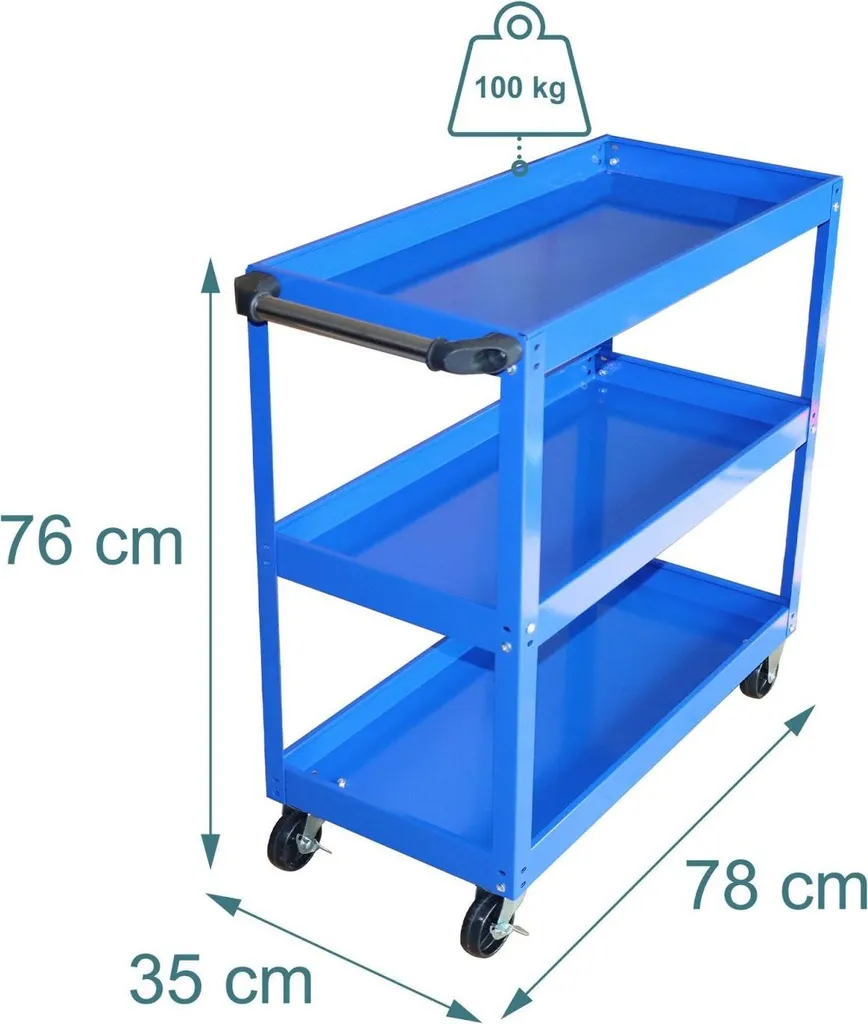 Chariot à outils 3 niveaux robuste avec roulettes multidirectionnelles