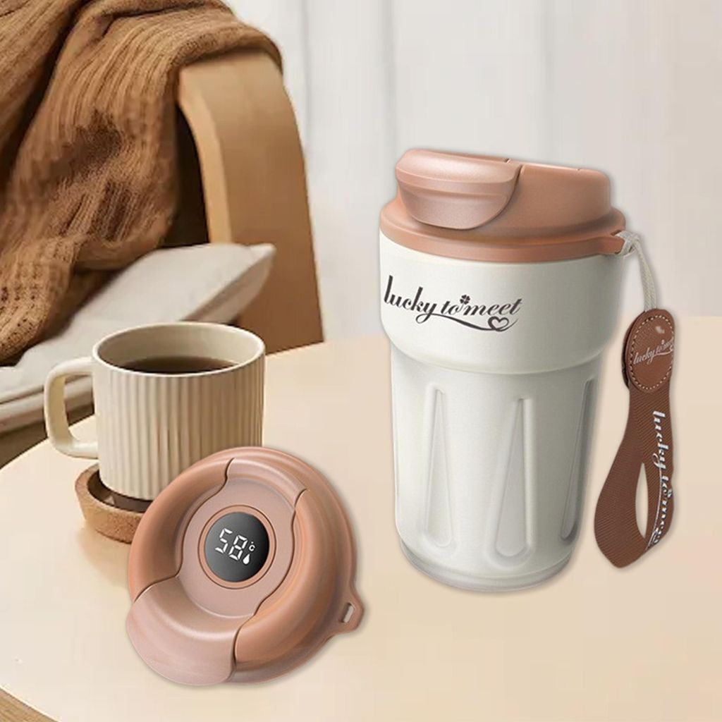 Thermobecher, 420-450ml Kaffeebecher, Isolierbecher, Termokaffeebecher mit LED Digitalanzeige, To-Go-Becher, Auslaufsicherer Travel Coffee Mug