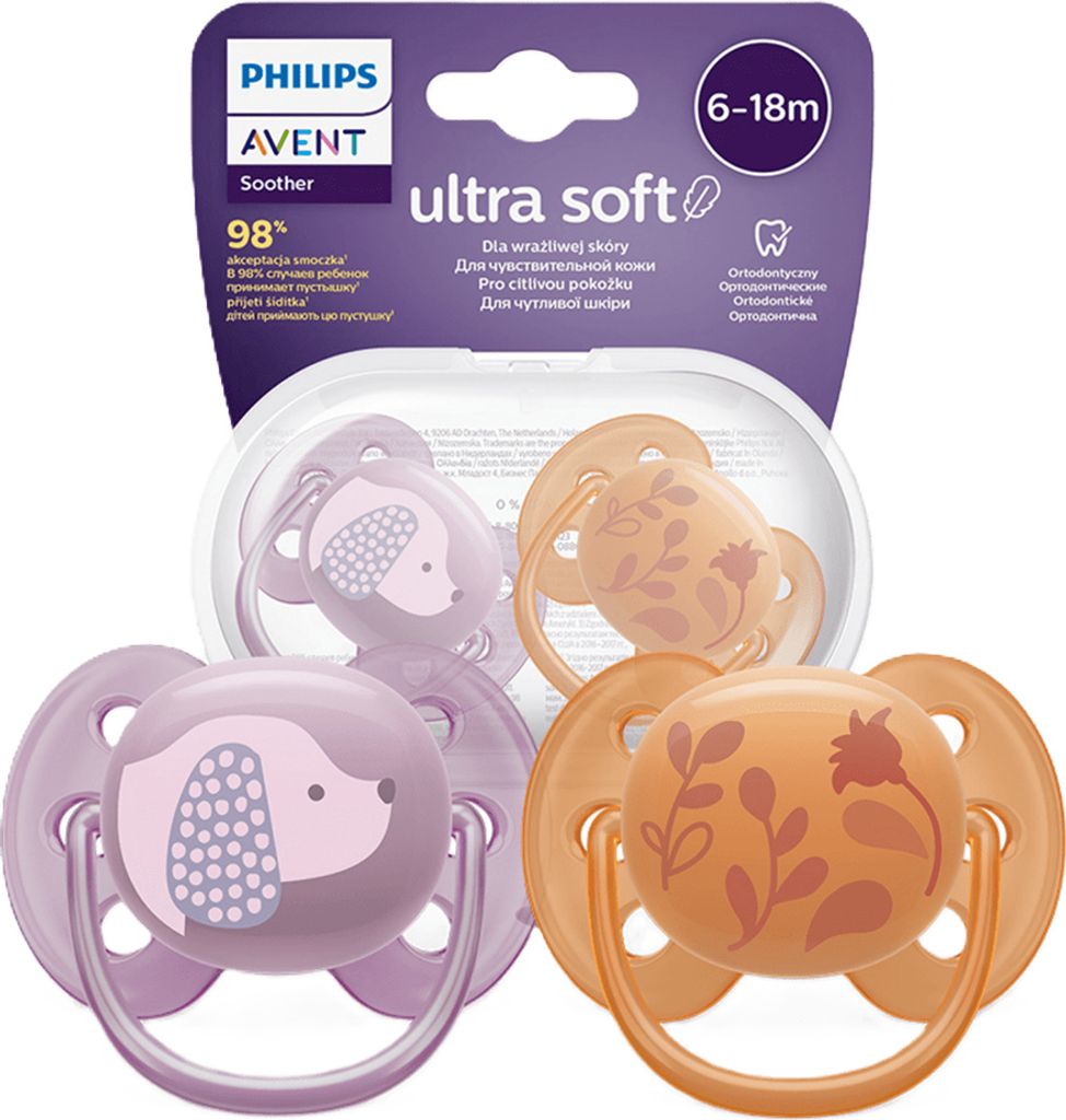 Avent Ultrasoft Premium Tier Schnuller 6-18 m 2pcs Mdchen, Gr. 6-18 m