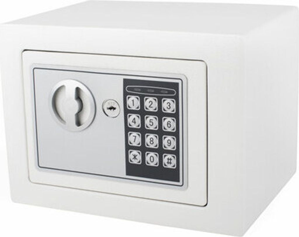 1x Tresor Safe 23x17x17cm mit elektronischem Zahlenschloss für Tisch/Wandmontage weiß