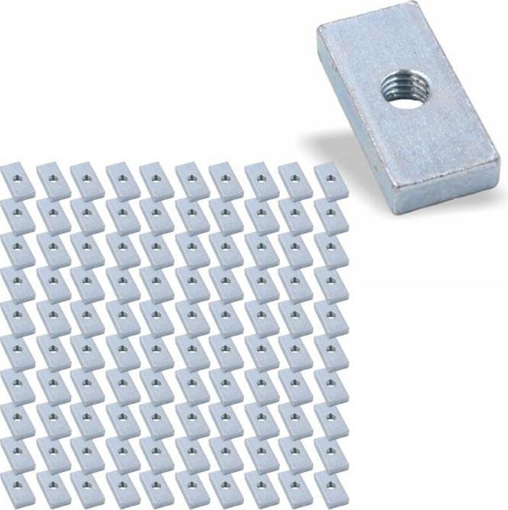 100x Nutenstein | Gewindeplatte 25x12x5 mm M6 Gewinde mittig | Stahl galvanisch verzinkt