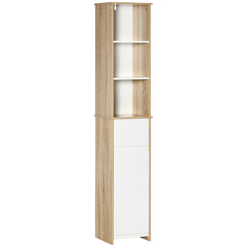 Colonne Salle de Bain Blanc Aspect Chêne Clair avec Étagère 160cm