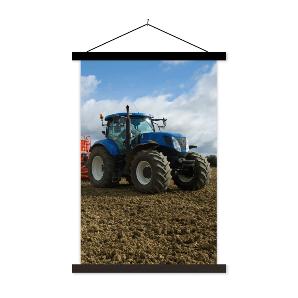 MuchoWow Textilposter Traktor - Blau - Landleben - Wolken 40x60 cm mit schwarzem Rahmen - Wanddekorationen