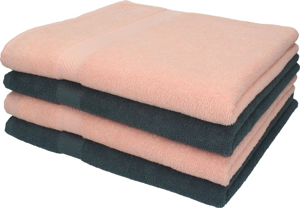 Betz 4 Stück Duschtücher 70x140 cm PALERMO 100% Baumwolle Farbe: anthrazit und apricot