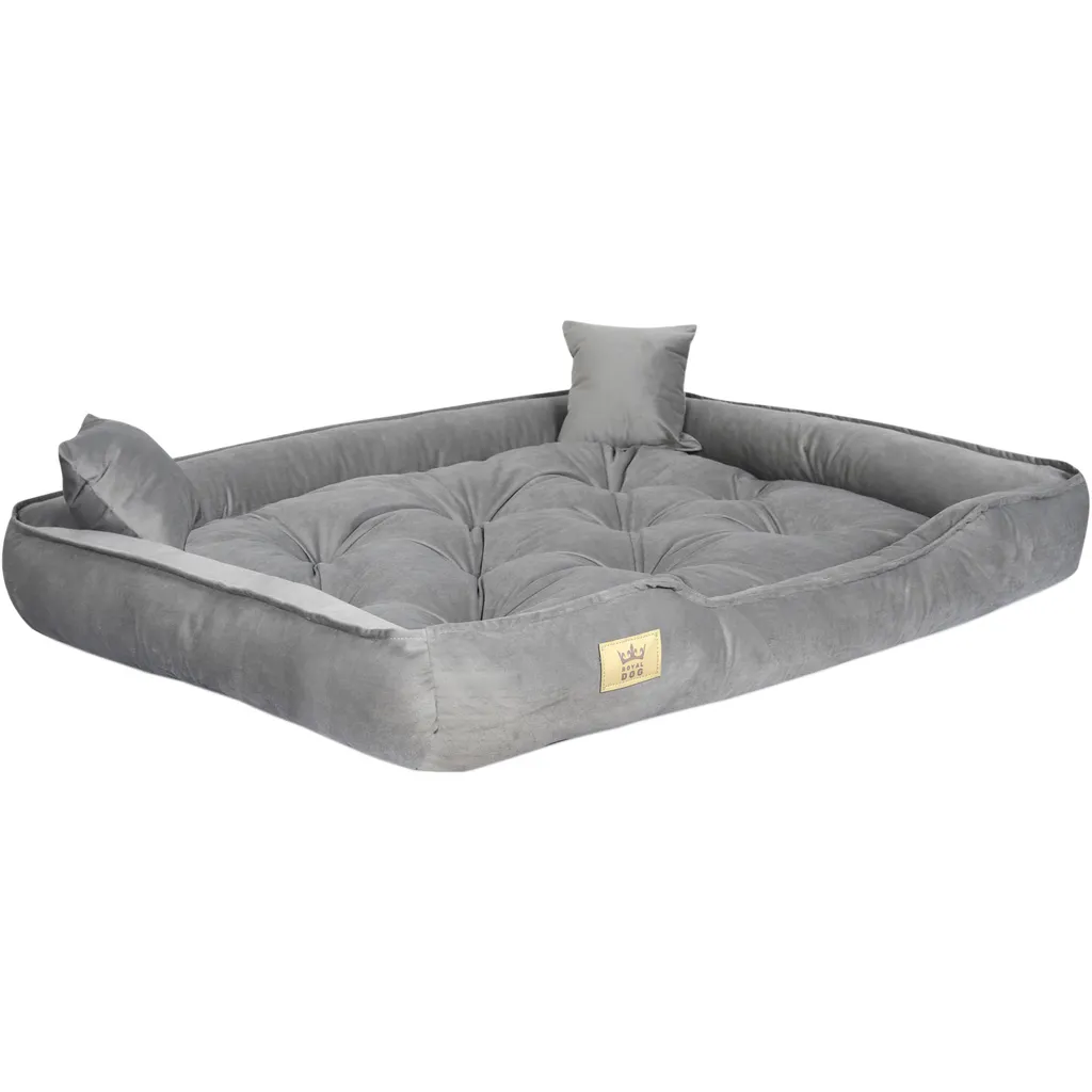 Lit pour chien en velours doux gris avec oreiller de couchage