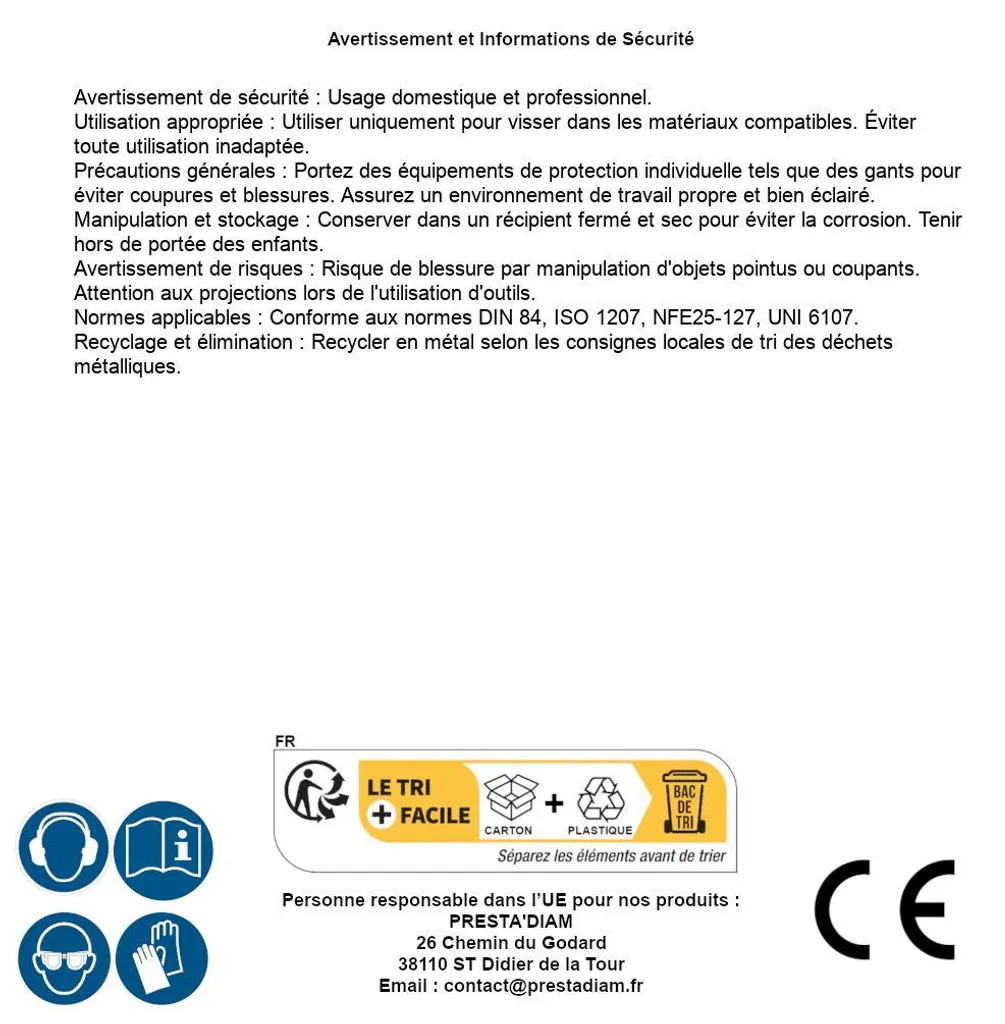 200 Vis à Métaux DIN 84 M5x20 mm Inox A4 Tête Cylindrique D-Work
