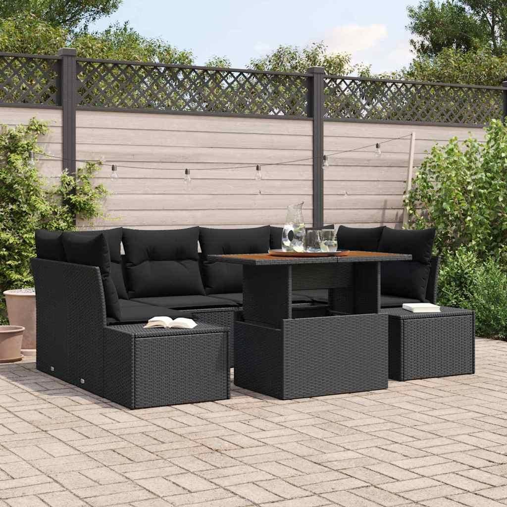 Maison Exclusive - Garten-Sofa-Set mit Speicher 7 pcs Schwarz Poly Rattan
