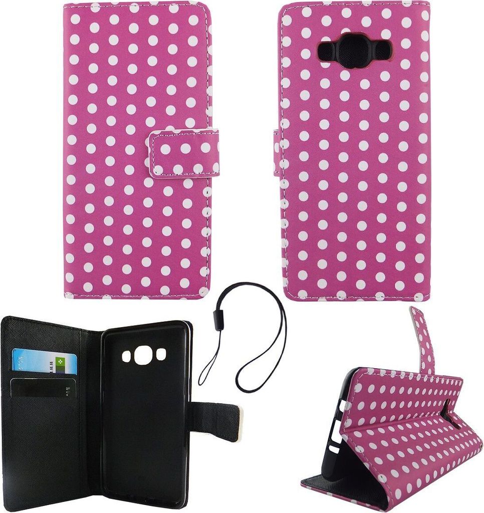 Handyhülle Tasche für Handy Samsung Galaxy J5 2016 Polka Dot Lila Weiss