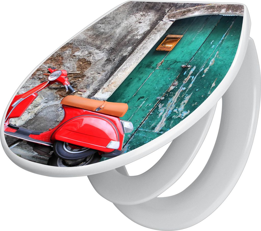 banjado Familien WC Sitz mit Absenkautomatik 37x44,5x5cm -Italienischer Roller - Klodeckel/Klobrille mit kindersitz aus hochwertigem Polypropylen -...