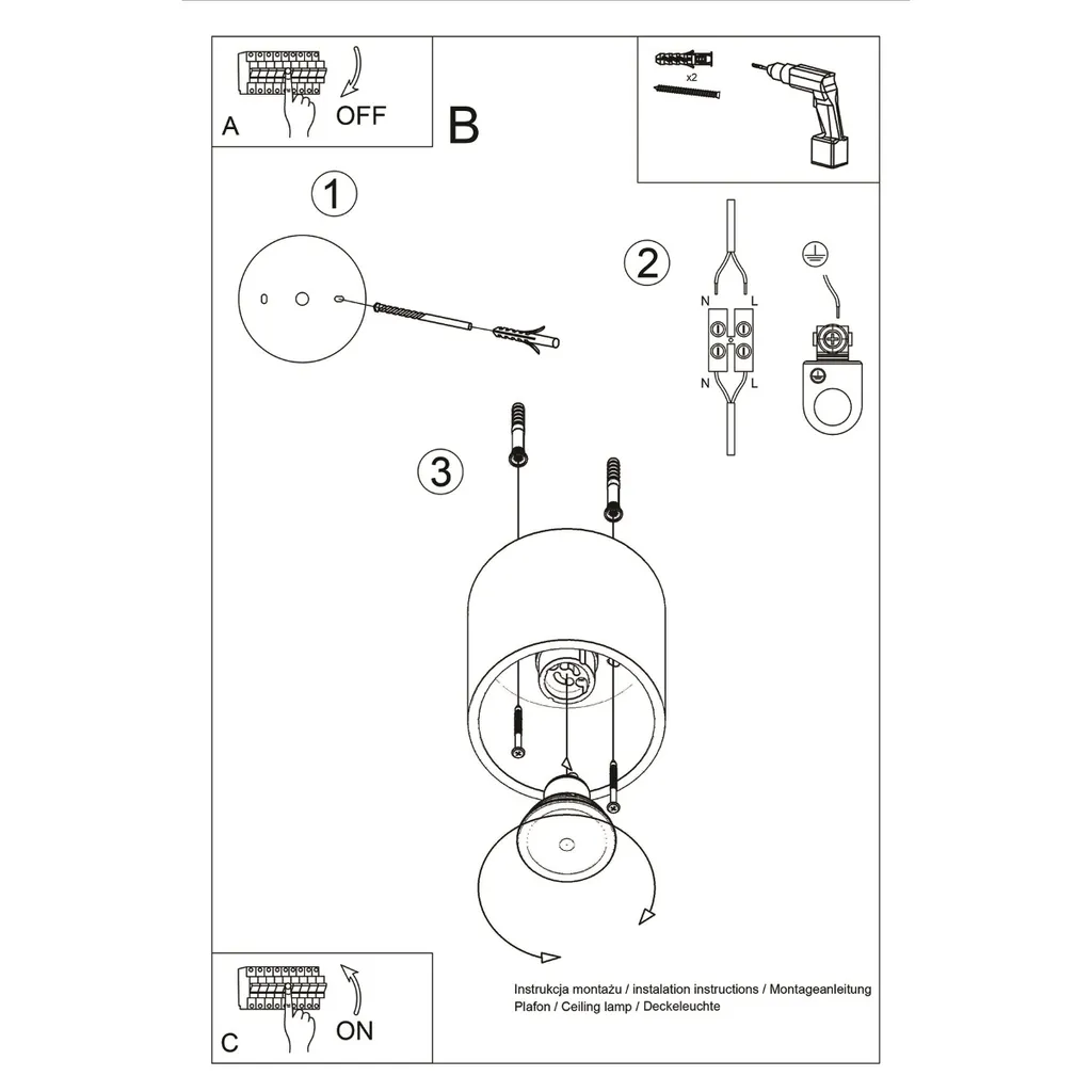 Plafonnier AMERO 1 GU10 Gris Aluminium LUMILO pour Spot Orientable