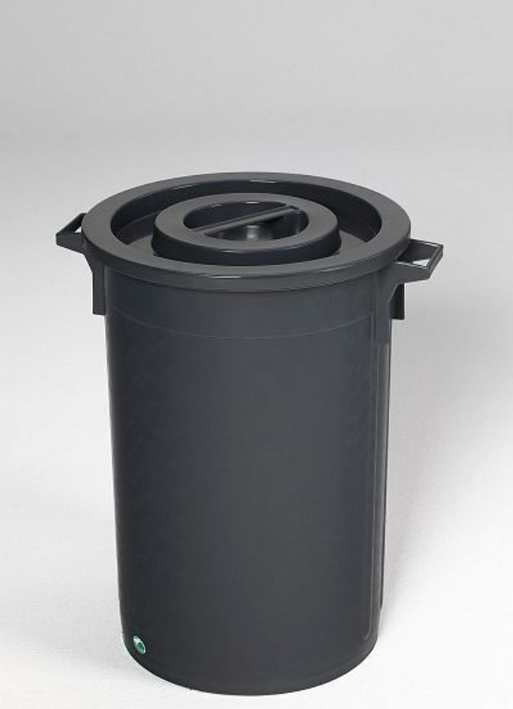 Robuster Abfallsammler mit Deckel | Stapelbar | 45 Liter, HxBxT 48x42x42cm | Kunststoff | Schwarz