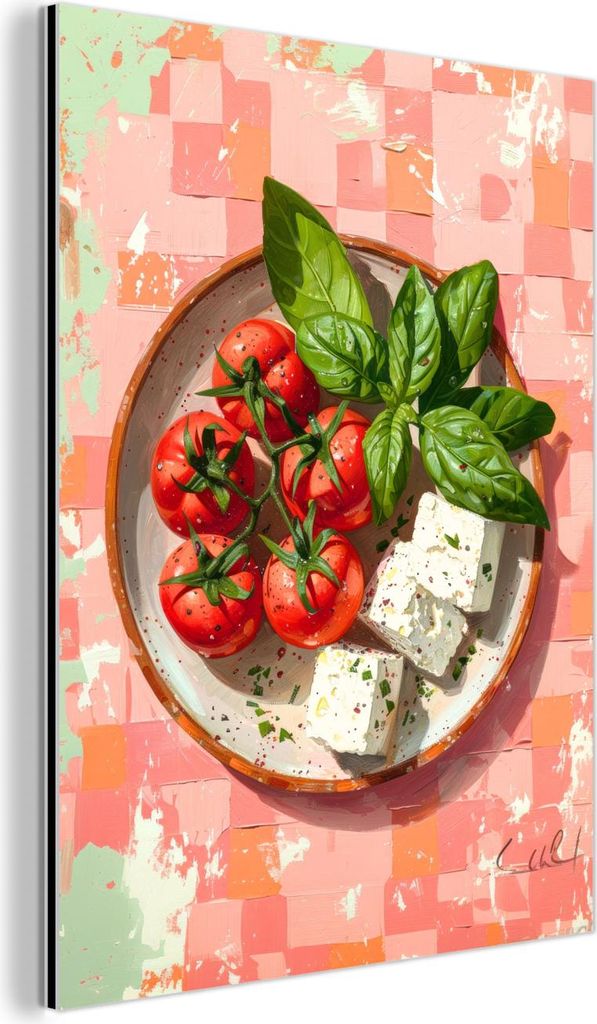 MuchoWow Wanddekoration Metall Metallbild Wandkunst 90x120 cm Salat - Tomaten - Sommerlich - Lebensmittel - Farbenfroh MuchoWow Aluminium Gemälde ...