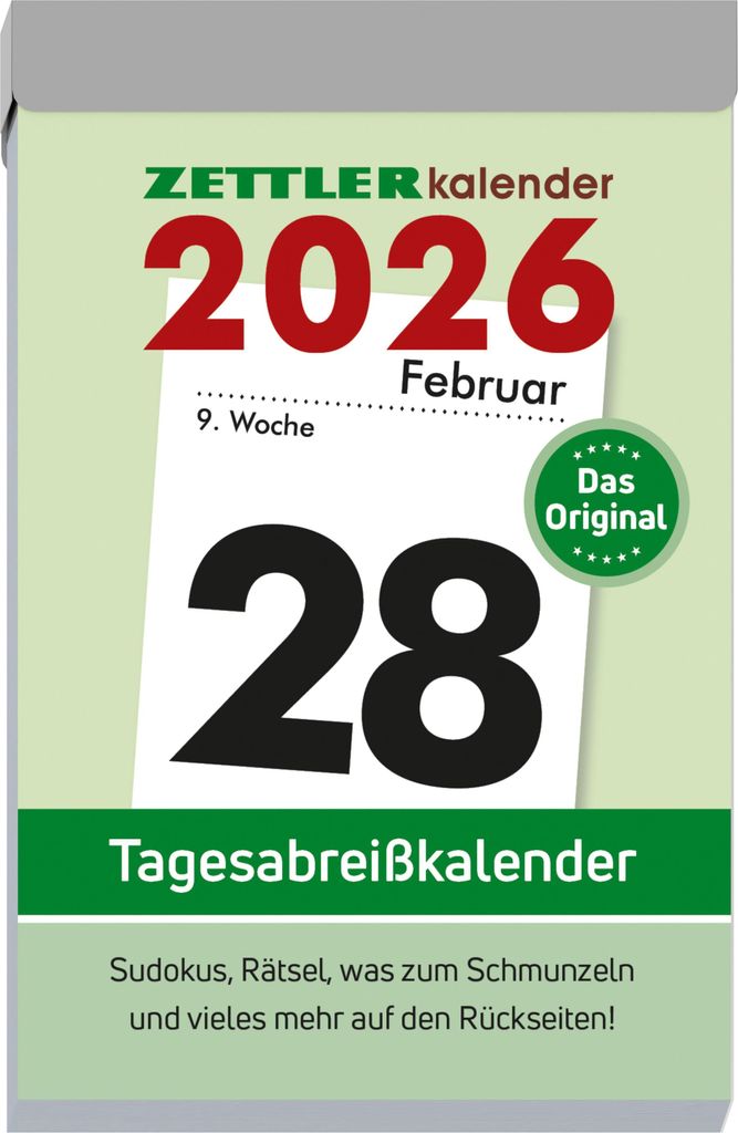 A close-up of a tear-off calendar page for February 28, 2026, with promotional text.