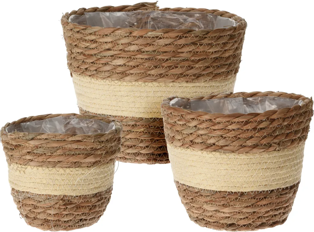 Fini les Fuites : Set 3 Pots de Fleurs en Paille avec Doublure Étanche