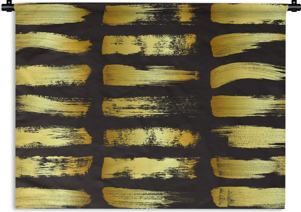 MuchoWow Wandteppich Wandbehang Goldene Streifen auf schwarzem Hintergrund 60x45 cm Tapisserie Dekoration Wandtuch - Das Schlafzimmer