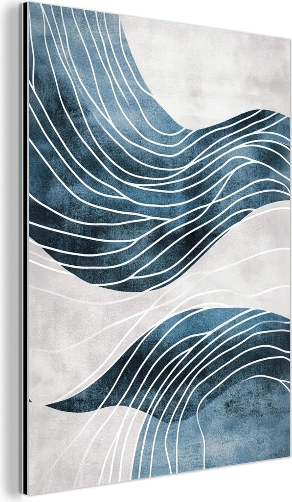MuchoWow Wanddekoration Metall Metallbild Wandkunst 60x80 cm Linien - Wellen - Abstrakt - Blau MuchoWow Aluminium Gemälde - Wanddekoration Metall