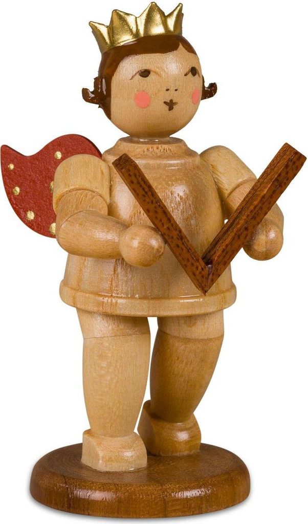 Miniaturfigur Engel mit Holzklapper mit Krone natur Höhe ca 6cm NEU
