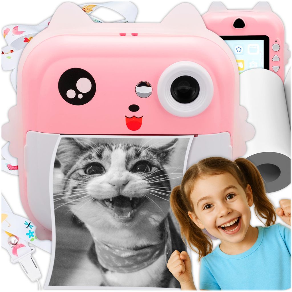 KRUMAD Mini Sofortbildkamera mit Drucker - 2in1 Kinderkamera & Fotodrucker, Bluetooth, Spiele, Video/Musik, Smartphone-Druck