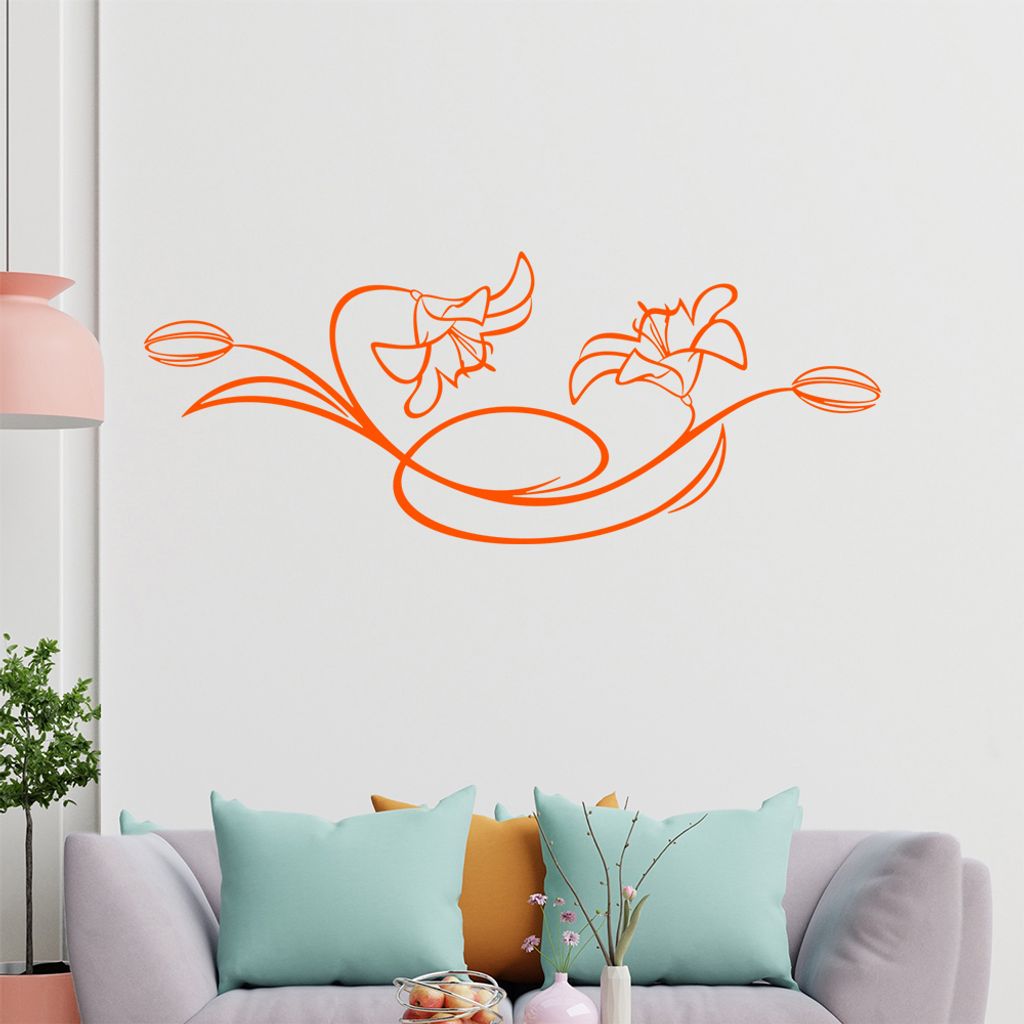 Blumen - Linien Wandtattoo in 6 Größen - Wandaufkleber Wall Sticker - Dekoration, Küche, Wohnzimmer, Schlafzimmer, Badezimmer