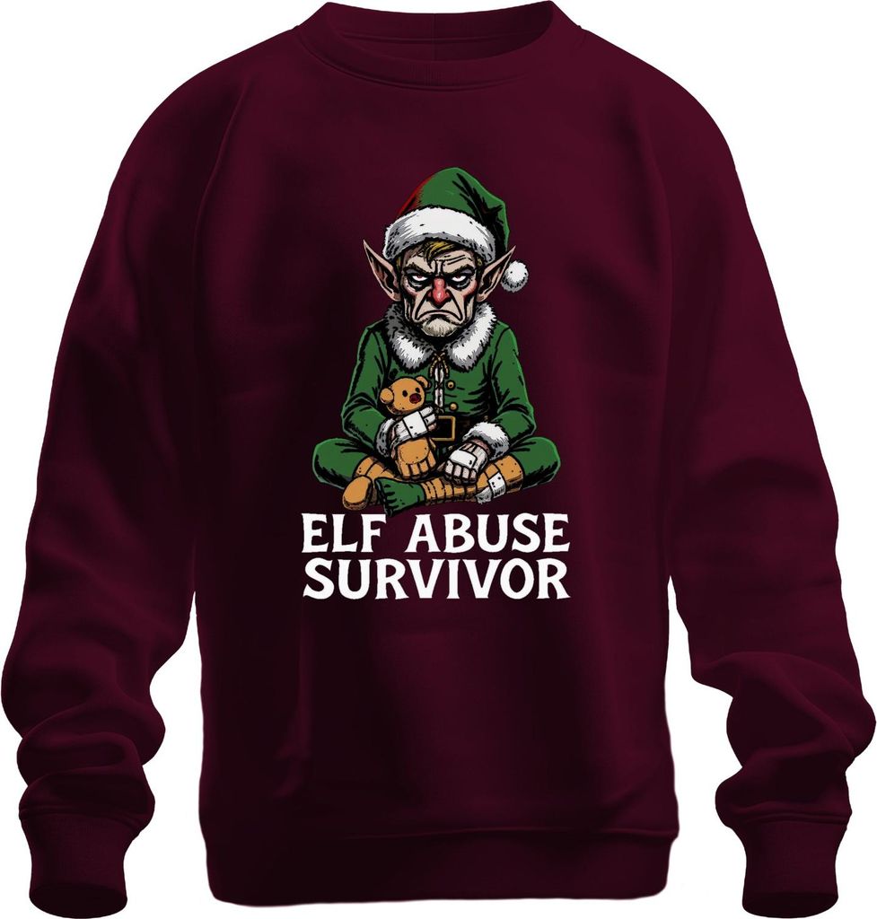 Elf Abuse Survivor böser Weihnachtself düster Geschenk Uni Sweatshirt Pullover, Burgundy, XL