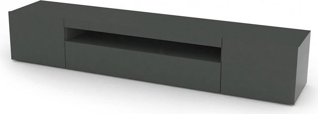 Fernsehschrank Jesse, Niedriges Sideboard für Wohnzimmer mit 3 Türen, Sockel für TV-Möbel, 100 % Italy, cm 200x40h37, Anthrazit glänzend