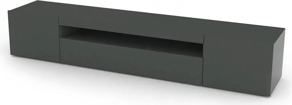 Meuble TV Anthracite Brillant 200 cm Amore avec Double Étagère de Luxe