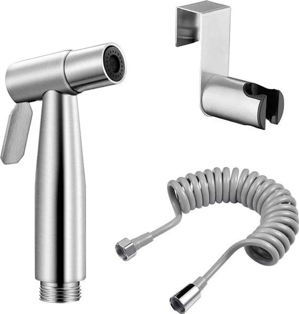 Douchette WC pour bidet et hygiène, flexible inox 150cm avec support