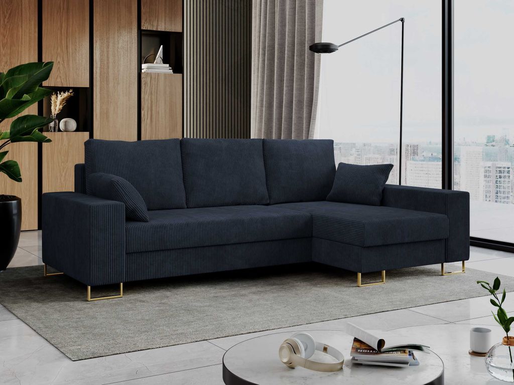 Ecksofa, Bettsofa, L-Form Couch mit Bettkasten - DORIAN-L - Dunkelblau