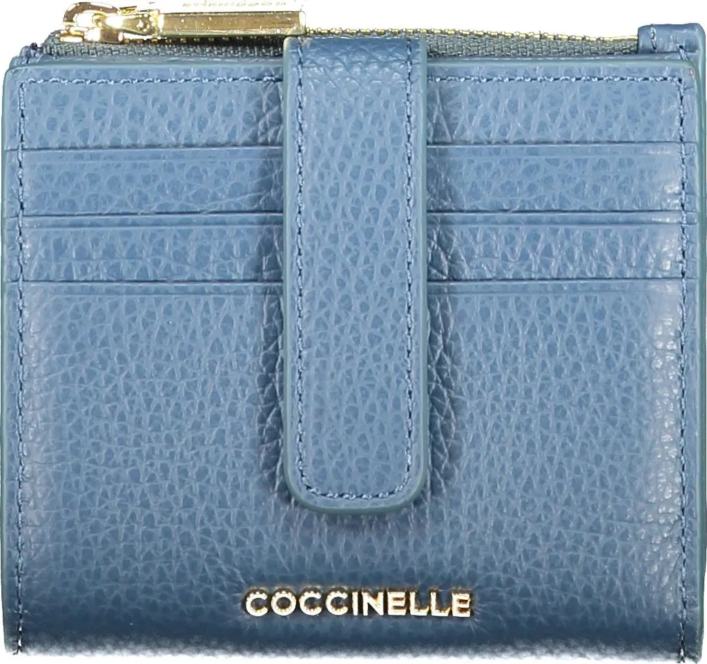 Portefeuille femme bleu métallisé à multi-compartiments et design chic