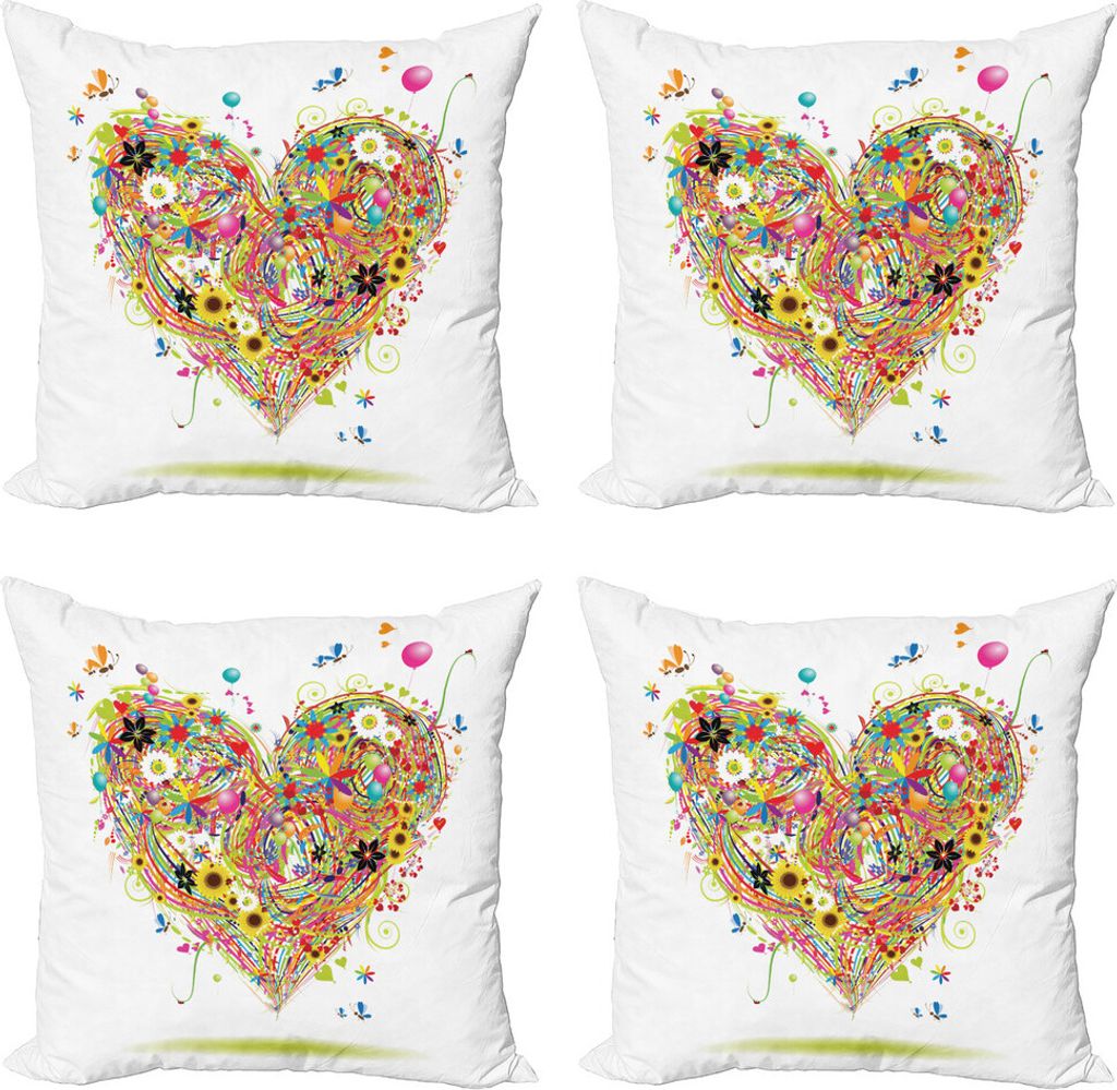 ABAKUHAUS Herz Kissenbezug Set (4 Stück), Aquarell-Liebe, Moderner Doppelseitiger Digitaldruck, 60 cm x 60 cm, weiß Multicolor