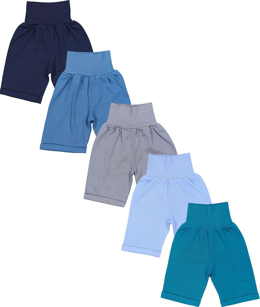 TupTam Unisex Baby Pumphose Sommershorts Baumwolle 5er Pack, Farbe: Gerades Bein/Blau Grau Grün, Größe: 74/80