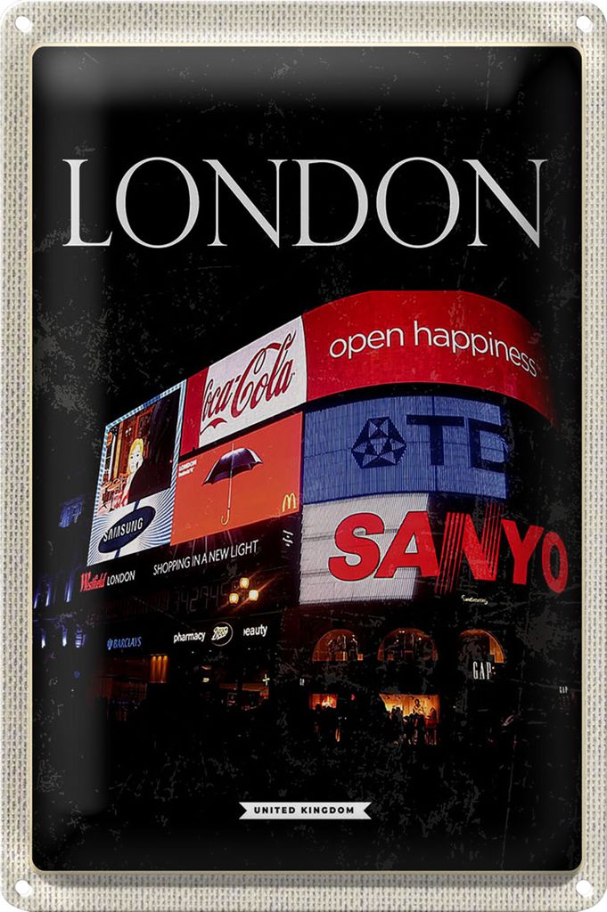 Blechschild Reise 20x30cm London England Piccadilly City Nacht