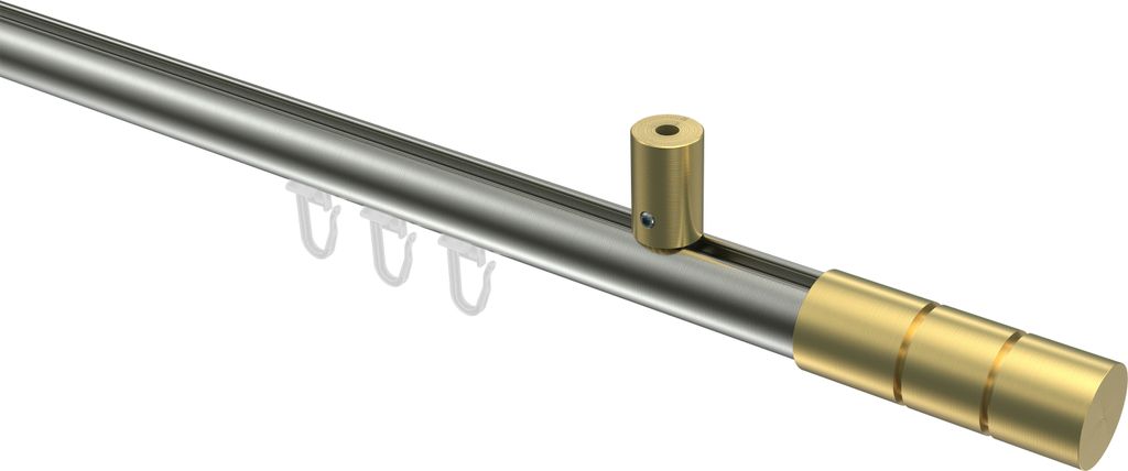 Interdeco Innenlaufstange / Gardinenstange mit Innenlauf Edelstahl-Optik / Messing-Optik, Typ Sonius Elanto (Rillenzylinder) Deckenmontage, 20 mm ...
