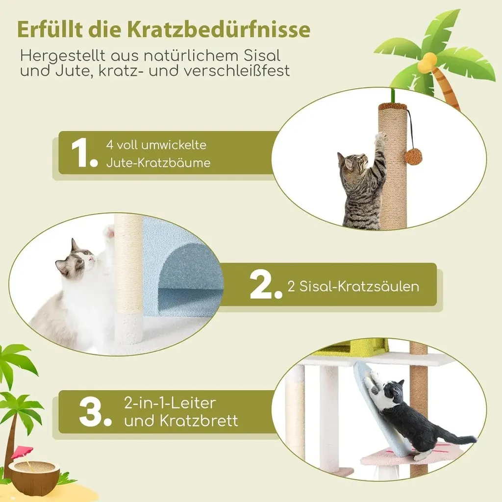 Arbre à chat stable 180 cm vert pour protéger vos meubles des griffes