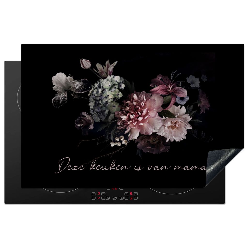 KitchenYeah Herdabdeckplatte Blumen - Vintage - Zitate - Diese Küche ist von meiner Mutter - Mutter , 80x52cm, Küche Deko, Glaskeramikkochfeld ...