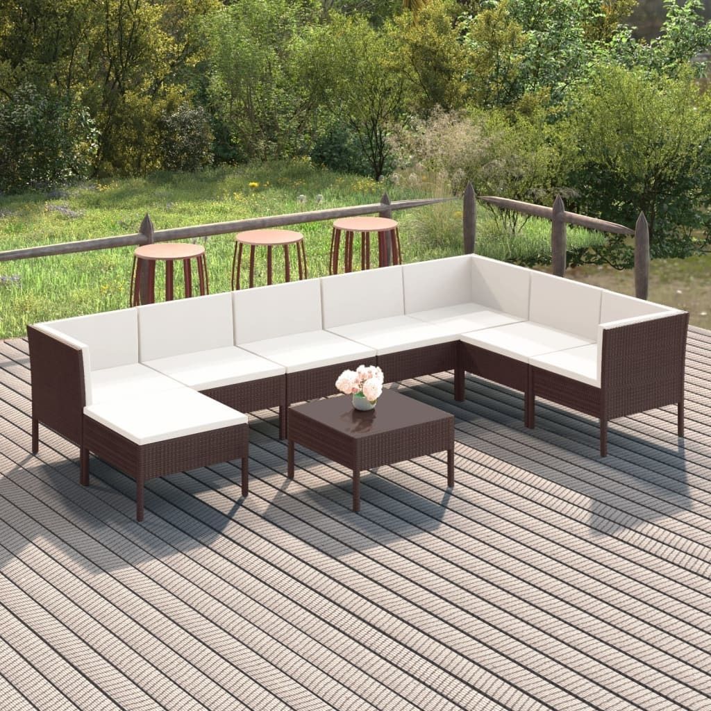 The Living Store 9-tlg. Garten-Lounge-Set mit Auflagen Poly Rattan Braun