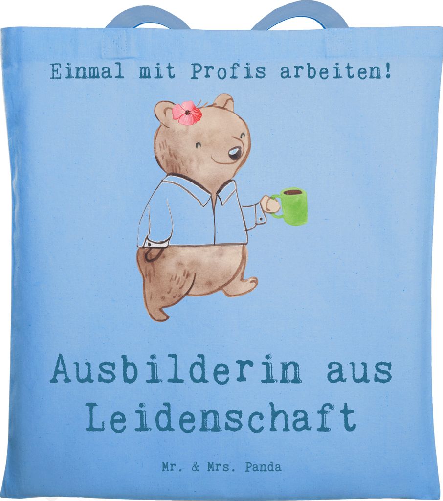 Mr. & Mrs. Panda Stoffbeutel Ausbilderin Leidenschaft - Sky Blue - Geschenk, Spruch, Tote Bag, Schultasche, Tasche, Beruf, Tutorin, Lustig, Witzig,...