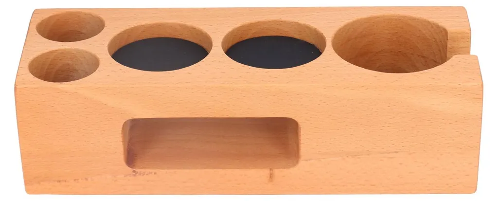 Support Filtre à Café en Bois de Hêtre avec Tapis de Tassage 58mm