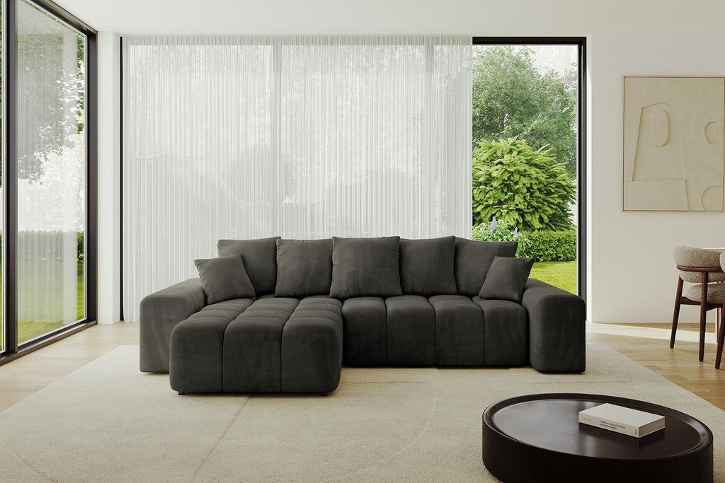 ALTDECOR Ecksofa mit Schlaffunktion und Bettkasten ENIL-L 297x189x68 cm Schwarz - Corner Sofa Eckcouch Couch L-Form Schlafcouch Ausziehbar Wohnland...