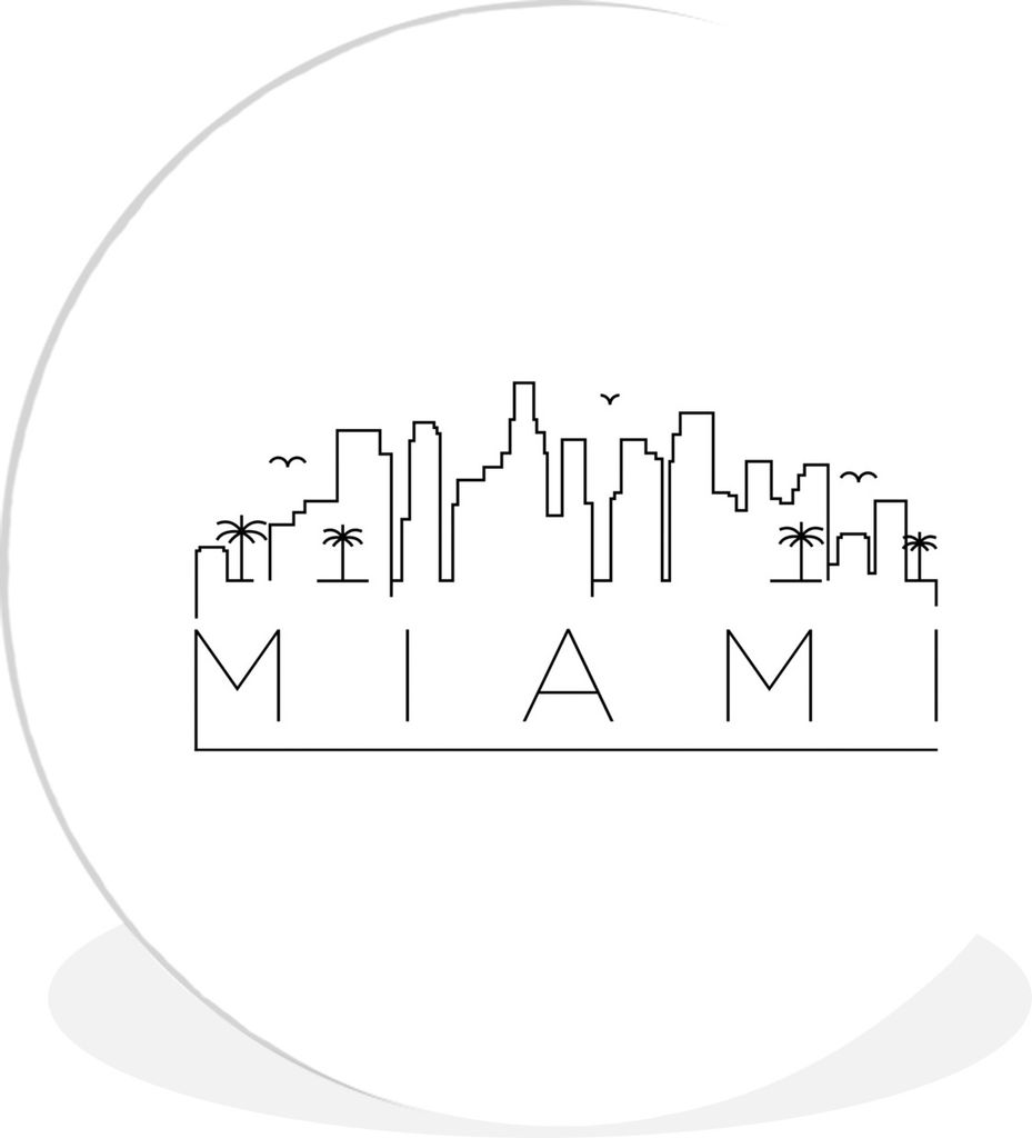 MuchoWow Rundes Wandbild - Runde Bilder Skyline - Miami - Briefe - Weiß Ø 60 cm Kreis Wanddekoration Kunststoff - Wandkreis - Wandschmuck - Wan...