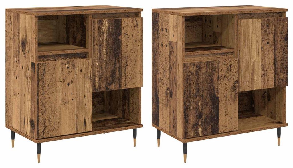 Sideboard Altholz 70x35x60 cm mit 2 Türen und konisch zulaufenden Metallbeinen