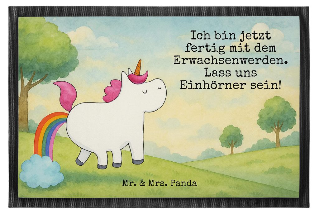 Mr. & Mrs. Panda Schuhabstreifer Einhorn Pupsen Design 40 x 60 cm - Weiß - Geschenk, fußmatte, Bodenvorleger, Schmutzmatte, Regenbogen, Spaß, Sc...