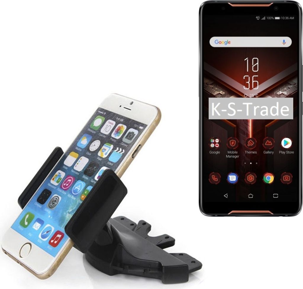K-S-Trade CD Schlitz Halterung kompatibel mit Asus ROG Phone 2 Autohalterung KFZ-Halter Radio Handy Halterung 360° drehbar schwarz