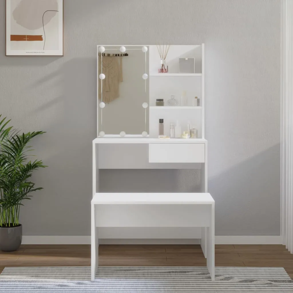 Coiffeuse vidaXL avec LED miroir blanc en bois composite - Modèle 2024 - 2