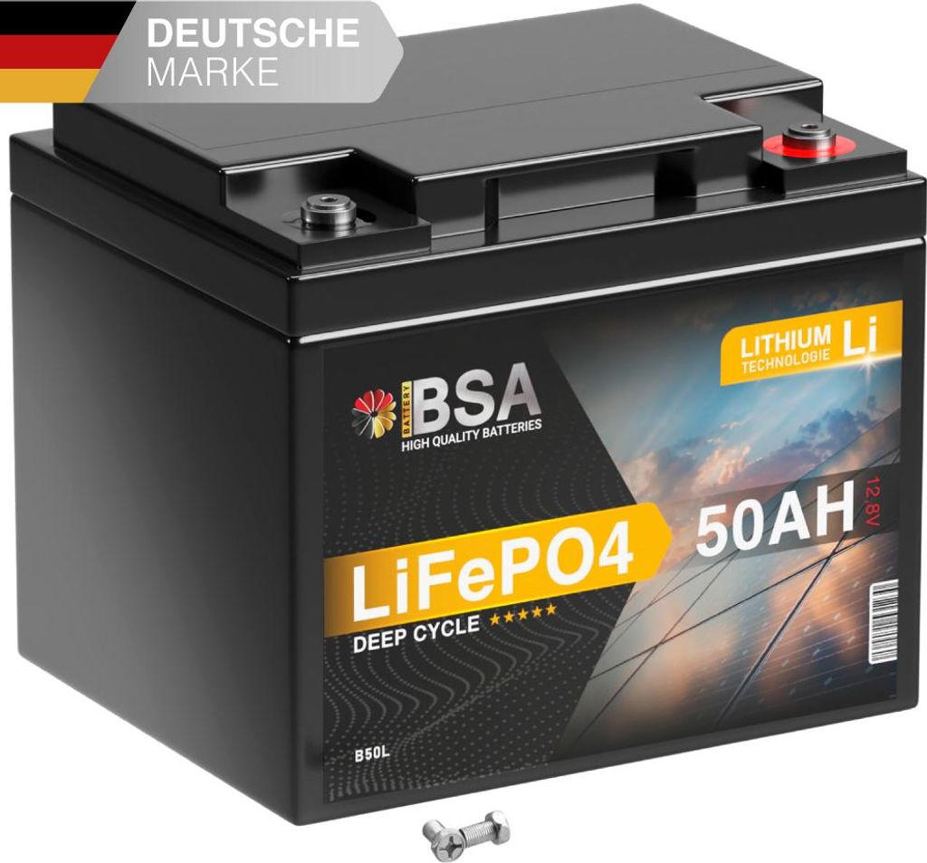 BSA LiFePO4 50Ah 12V Lithium Batterie Wohnmobil Akku mit BMS Solarbatterie Solar Boot
