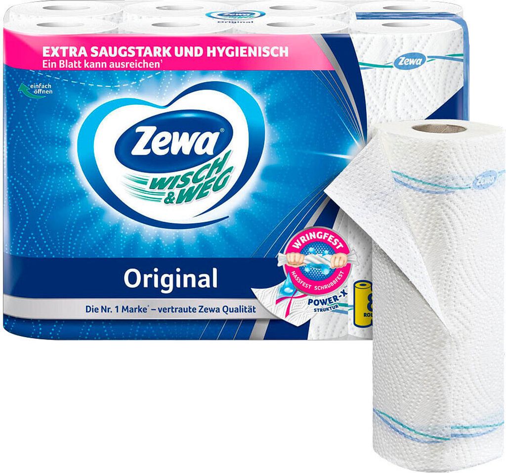 Zewa Küchenrollen WISCH&WEG Original 2-lagig, 8 Rollen Produktbild 