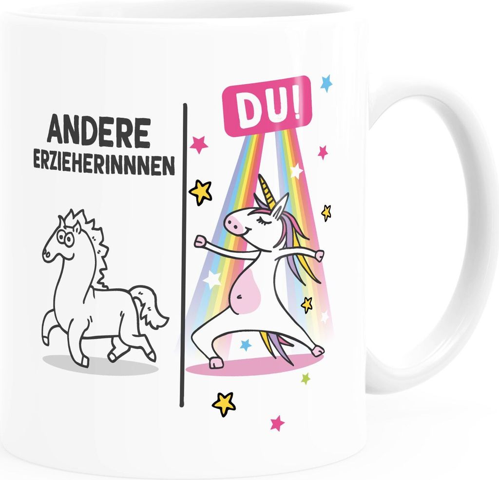 Kaffee-Tasse Einhorn Geschenk Erzieherin Abschied Kita Kindergarten Andere Erzierinnen Du Moonworks weiß standard