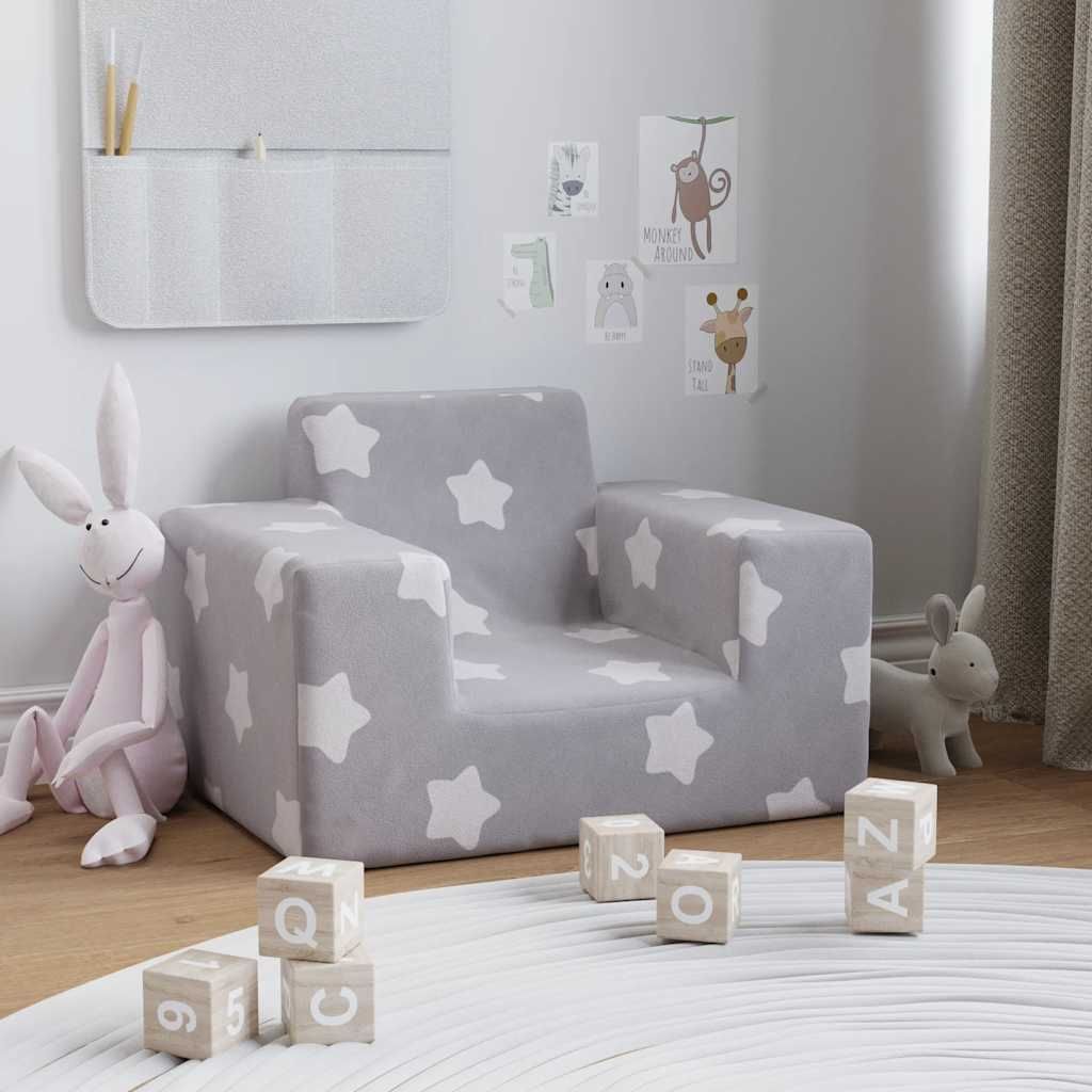 "im Sonderangebot" Sofa für Kinder Modernes Design - Kindercouch - Kindersofa, Hellgrau mit Sternen Weich Plüsch - NeuMöbel1511284