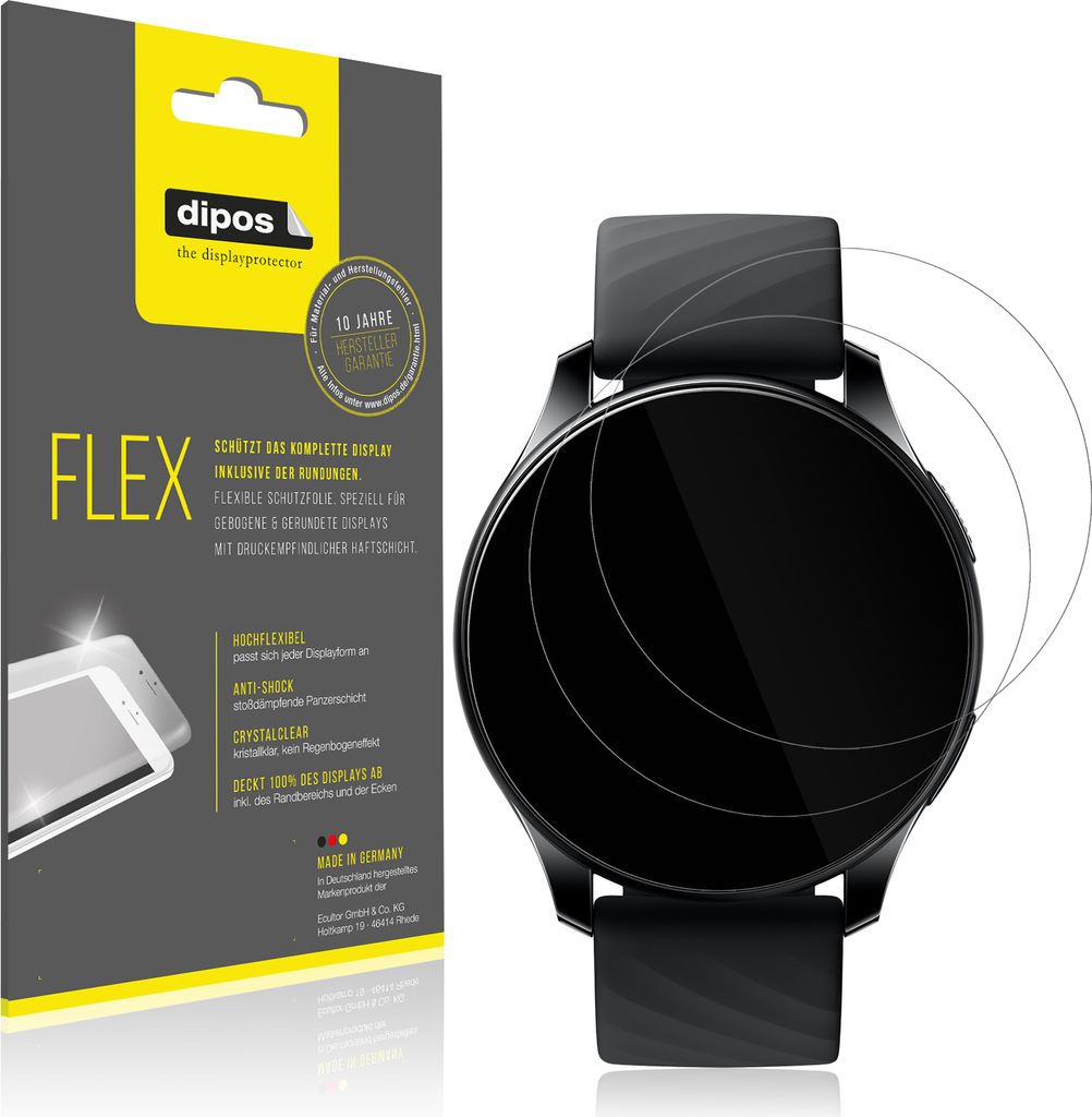 2x Schutzfolie für OnePlus Nord Smartwatch Folie, 100% Displayabdeckung, dipos Flex