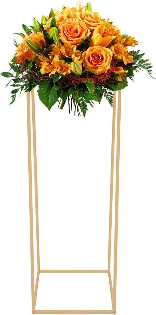 Blumenständer - Metallsäule/Piedestal - 28×28×80 cm - Eisen - Tragkraft bis 5 kg - 10×10 mm Rohrprofil - Freistehend - Moderner Stil - Gold